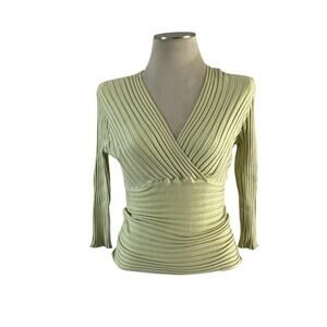 Vtg Y2K 2000s Dolce & Fabuloso Wrap Top Sz L Green Rib Knit Silk Blend Babydoll
